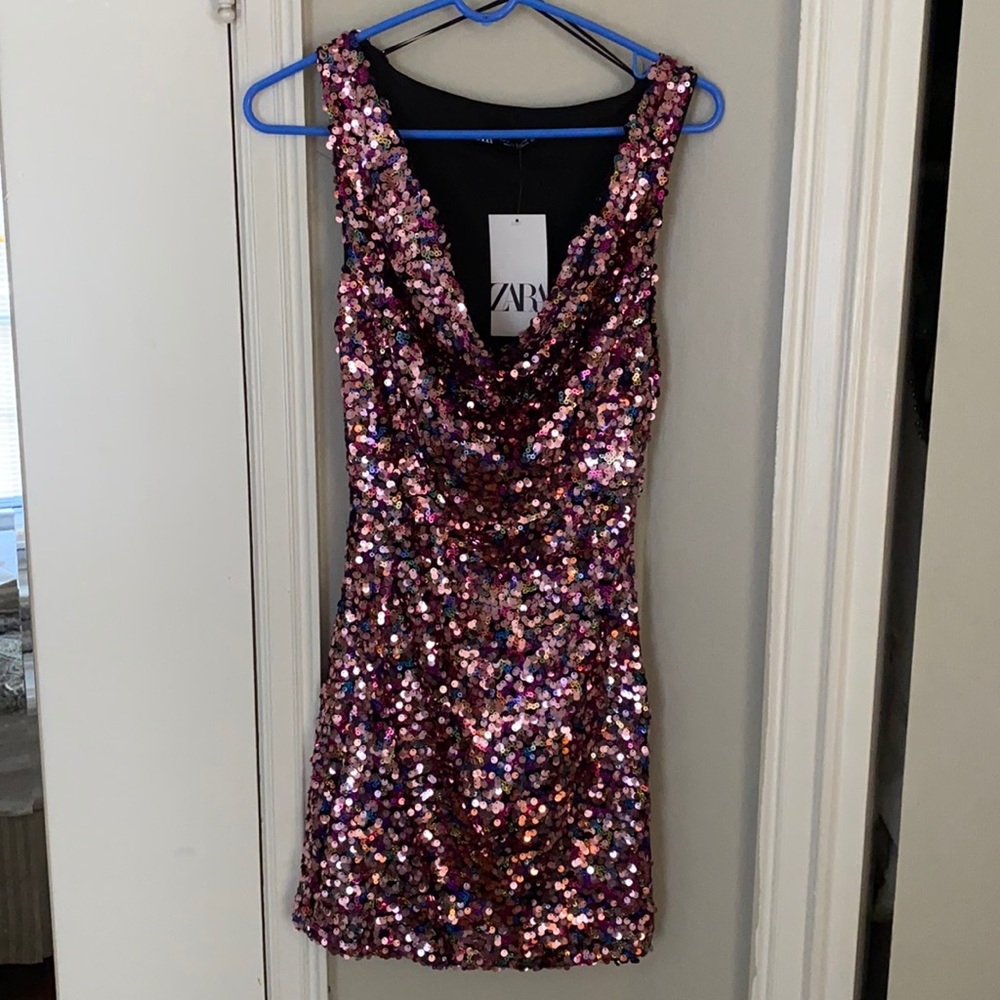 Zara Multicolord Sequin Mini Dress- New With Tags